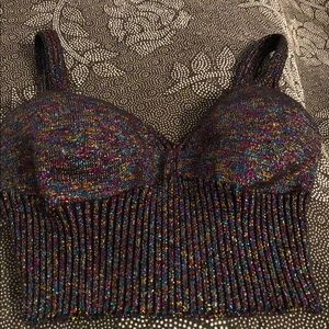 METALLIC SHINEY MULTI COLORED CROP YOP, stretchy by FARM, size Small